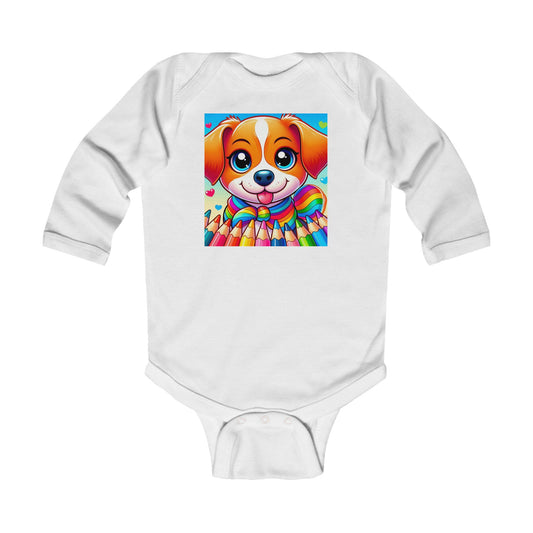 Infant Long Sleeve Bodysuit - Colorful Puppy