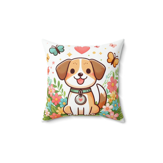 Spun Polyester Square Pillow - Child -Puppy Love